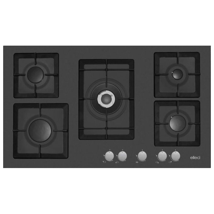 foto del prodotto elleci pgsp90140cs piano cottura plano 90 5 fg tcc ae vs full black 40 griglie ghisa manopole silver