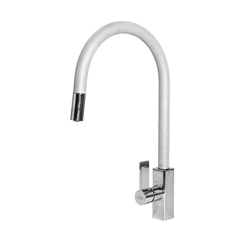 foto del prodotto elleci rain plus mkkrap96 miscelatore da cucina monocomando, da incasso, keratek plus, canna girevole con doccetta estraibile, 41 cm, bianco