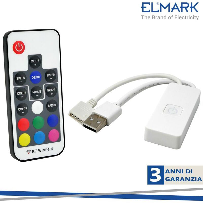 foto del prodotto elmark rf mini rgb usb led controller con telecomando per striscia led 5v