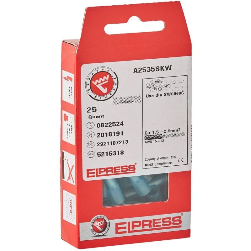 foto del prodotto elpress 400100115 plug in preaislado, impalmatura punta a punta termorestringibile driver sezione, 1.5 2.5 mm , lunghezza 8 a compressione, 35