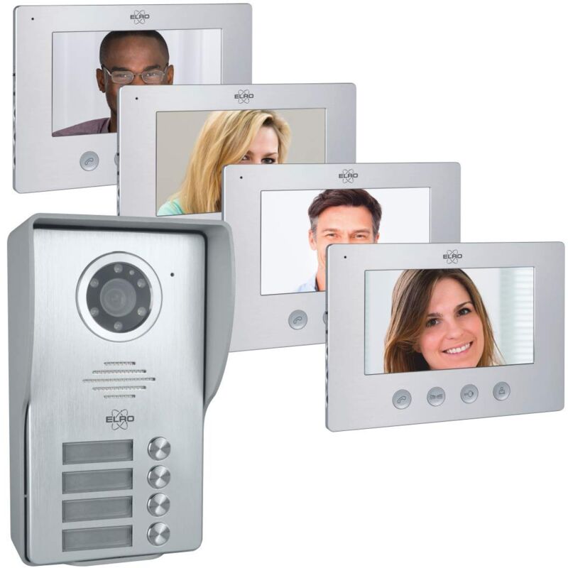 foto del prodotto elro videocitofono a 4 famiglie dv477w4 con display a 4 colori, telecamera con visione notturna, tecnologia a 4 fili, 16 suonerie, grigio, taglia