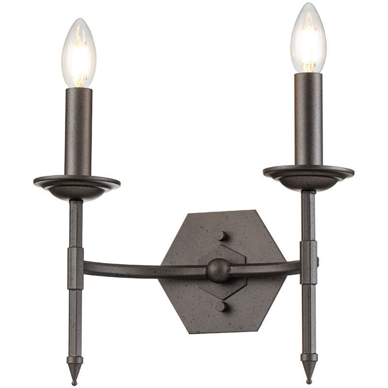 foto del prodotto elstead applique industrial nordico crown acciaio ferro cancello 2 luci e14