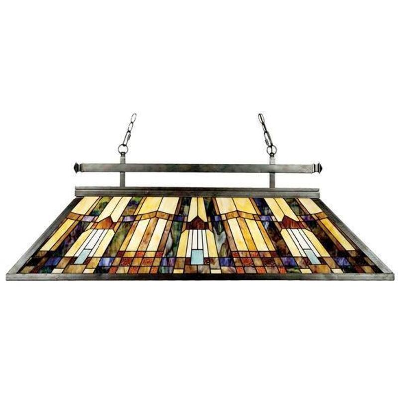 foto del prodotto elstead inglenook lampadario a 3 luci tiffany a sospensione a isola in bronzo chiaro, attacco e27