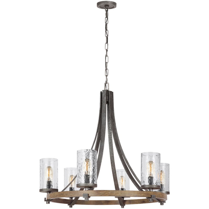 foto del prodotto elstead lampadario industrial angelo acciaio anticato metallo vetro grigio 6 luci e27