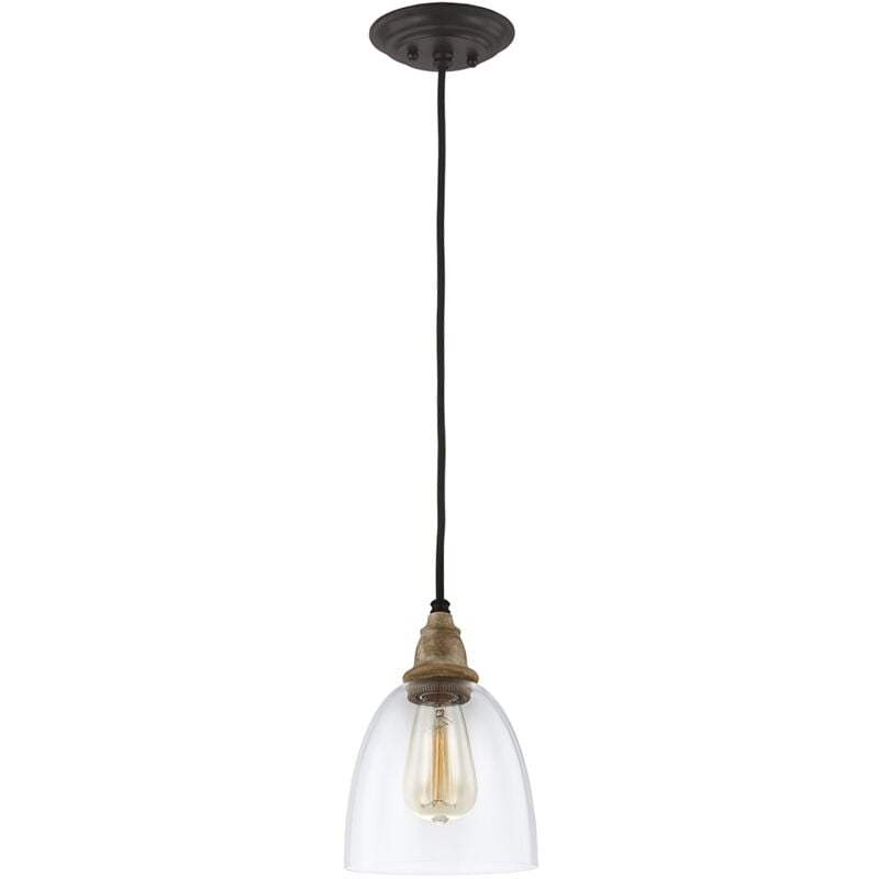 foto del prodotto elstead sospensione matrimonio acciaio legno zinco antico vetro 1 luce e27 d16,2cm