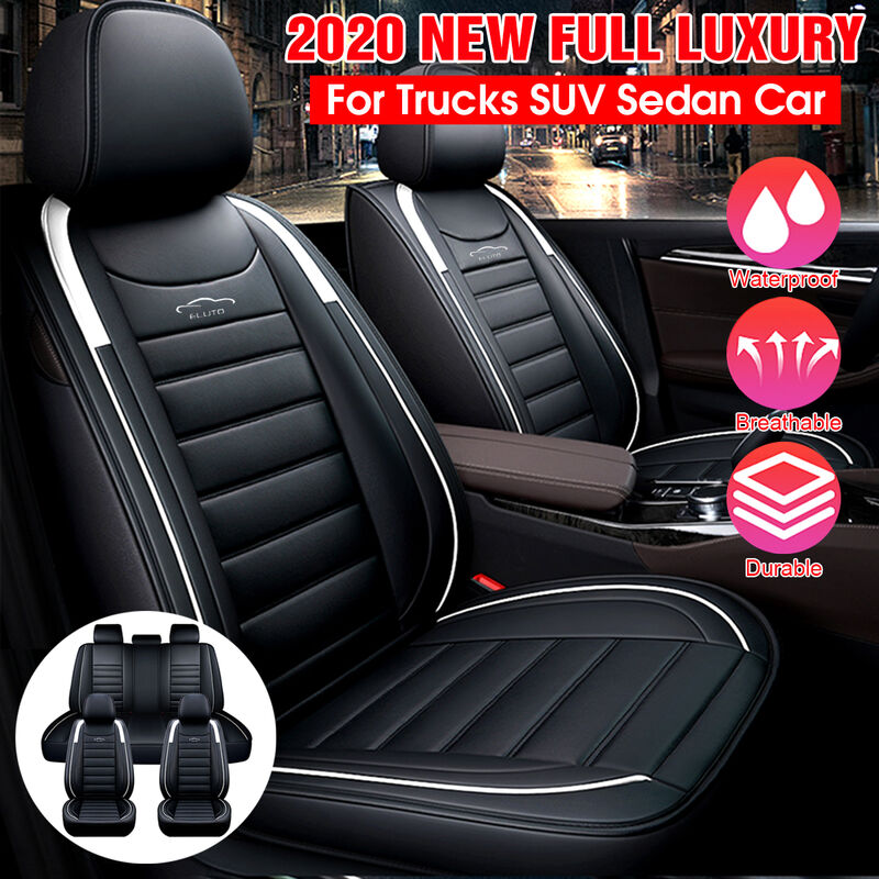 foto del prodotto eluto coprisedile universale per auto a 5 posti coprisedile in pelle pu di lusso coprisedile completo bianco, 11 pezzi zebraa