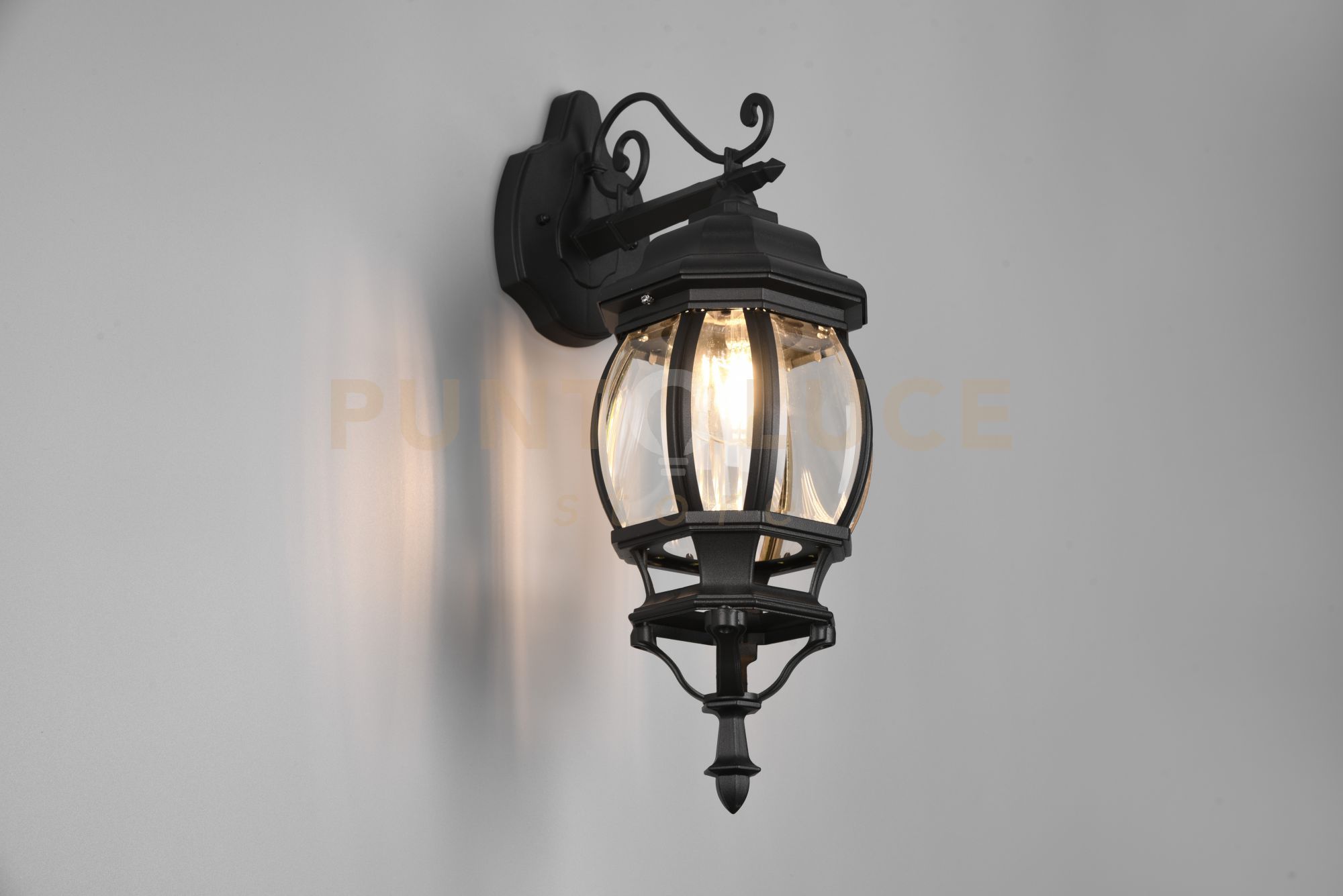 foto del prodotto elvo applique da esterno down bombata fusione di alluminio nera e vetro trasparente h. 49cm ip44 1 luce attacco e27