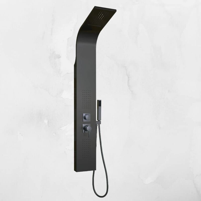 foto del prodotto em colonna doccia jungle black acciaio nero opaco 4 funzioni con cascata doccetta miscelatore acqua calda fredda