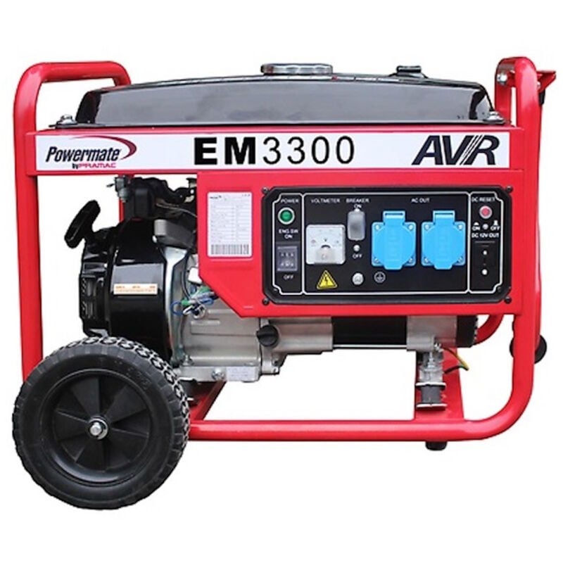 foto del prodotto em3300 generatore 3 kw ohv a benzina con avr stage v fornito di ruote pramac