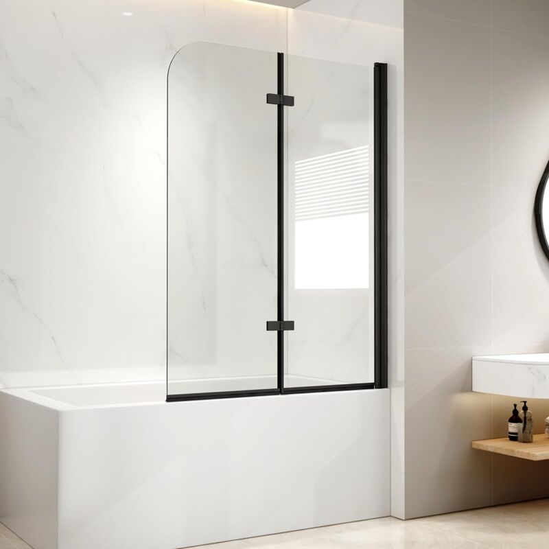 foto del prodotto emke parete doccia per vasca da bagno, 120 x 140 cm, colore nero, 2 pezzi, pieghevole, per vasca da bagno, doccia da 6 mm, in vetro di sicurezza