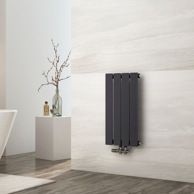 foto del prodotto emke radiatore ad acqua calda, radiatore piatto monostrato con attacco centrale, design verticale a parete, antracite 60x30 cm