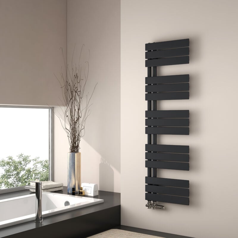 foto del prodotto emke scaldasalviette ad acqua calda, 1320x400mm scaldasalviette a pannello piatto, nero opaco