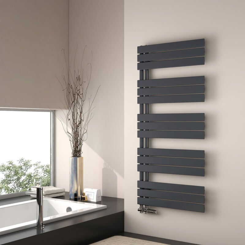 foto del prodotto emke scaldasalviette ad acqua calda, 1320x600mm scaldasalviette a pannello piatto antracite