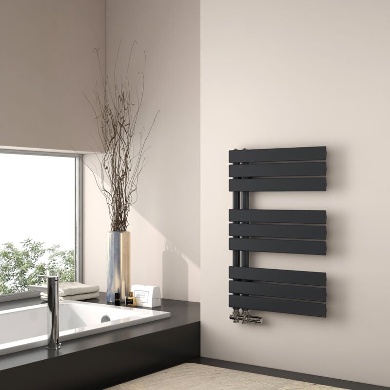foto del prodotto emke scaldasalviette ad acqua calda, 762x500 mm scaldasalviette a pannello piatto, nero opaco