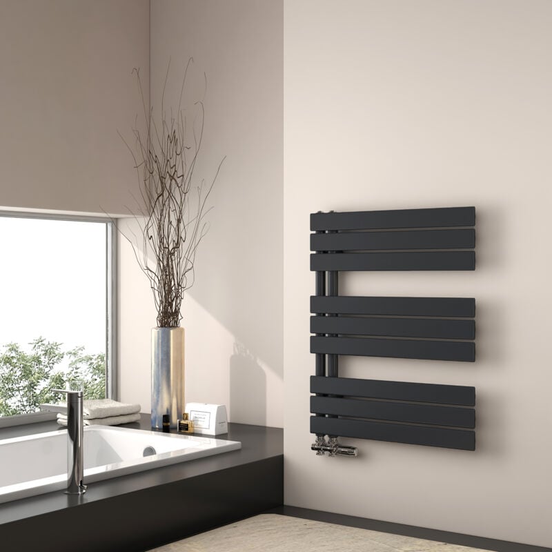 foto del prodotto emke scaldasalviette ad acqua calda, 762x600mm scaldasalviette piatto nero opaco