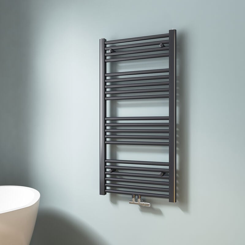 foto del prodotto emke scaldasalviette ad acqua calda, radiatore scaldasalviette con collegamento centralizzato antracite 100x50cm 427 watt