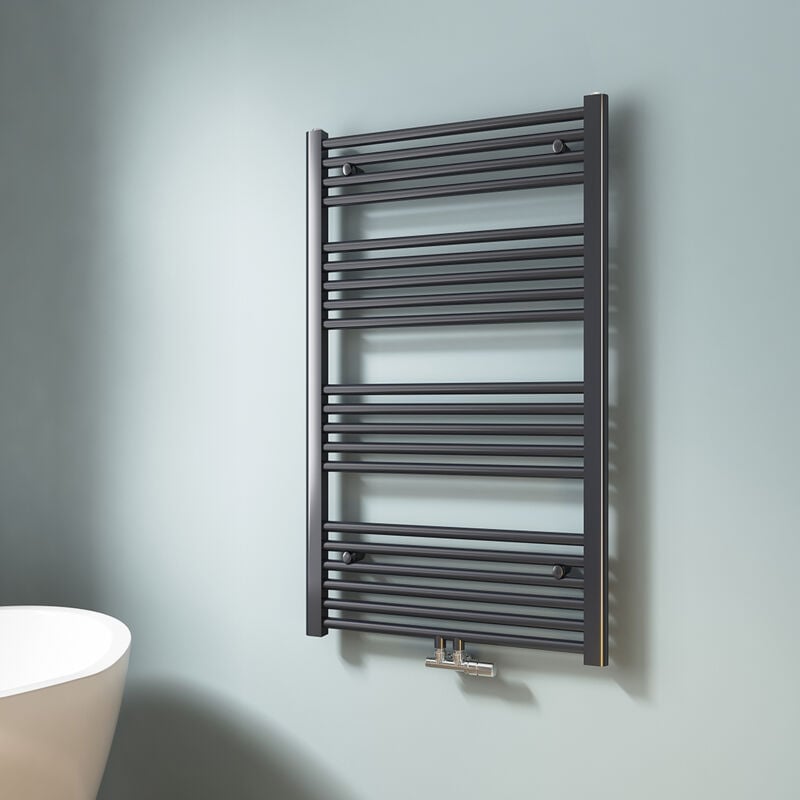foto del prodotto emke scaldasalviette ad acqua calda, radiatore scaldasalviette con collegamento centralizzato antracite 100x60cm 498 watt