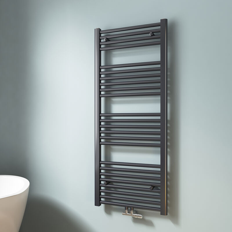 foto del prodotto emke scaldasalviette ad acqua calda, radiatore scaldasalviette con collegamento centralizzato antracite 120x50cm 513 watt