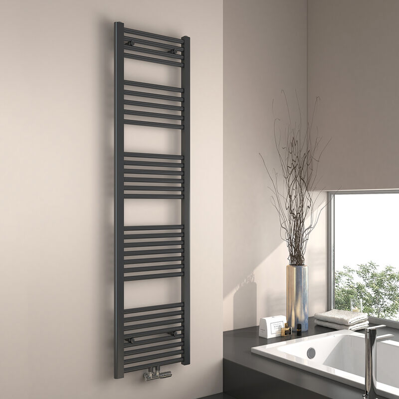 foto del prodotto emke scaldasalviette ad acqua calda, radiatore scaldasalviette con collegamento centralizzato antracite 160x40cm 547 watt