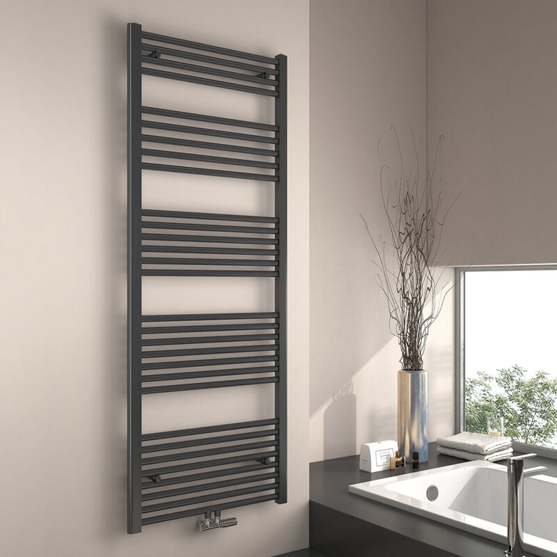 foto del prodotto emke scaldasalviette ad acqua calda, radiatore scaldasalviette con collegamento centralizzato antracite 160x60cm 761 watt