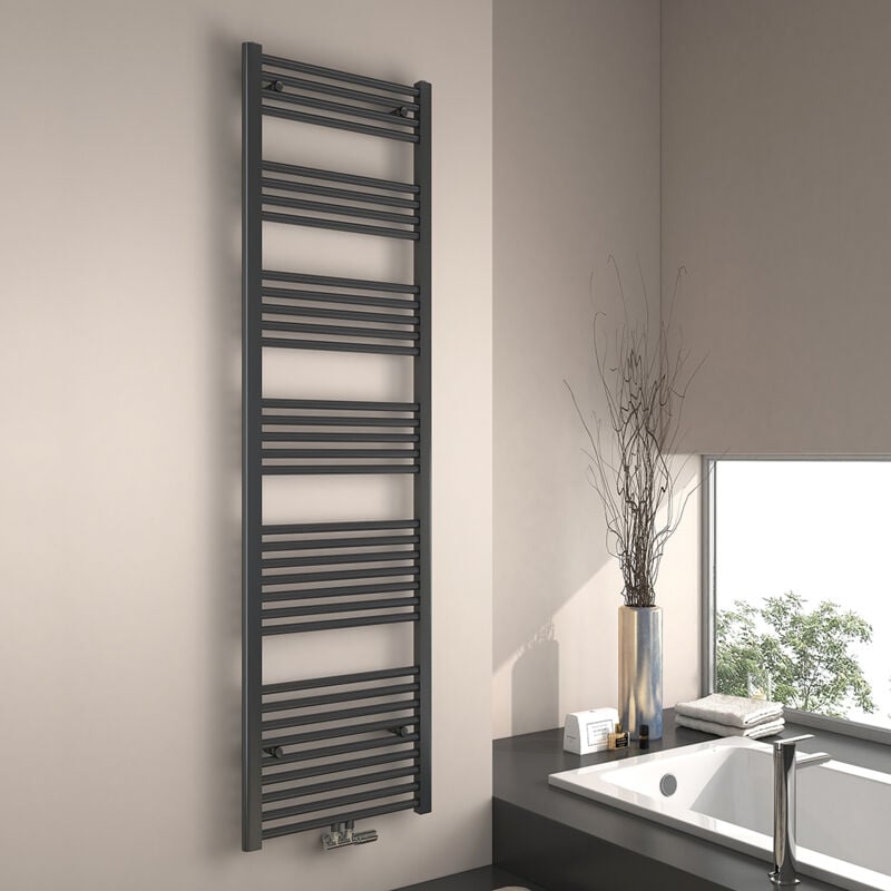 foto del prodotto emke scaldasalviette ad acqua calda, radiatore scaldasalviette con collegamento centralizzato antracite 180x50cm 739 watt