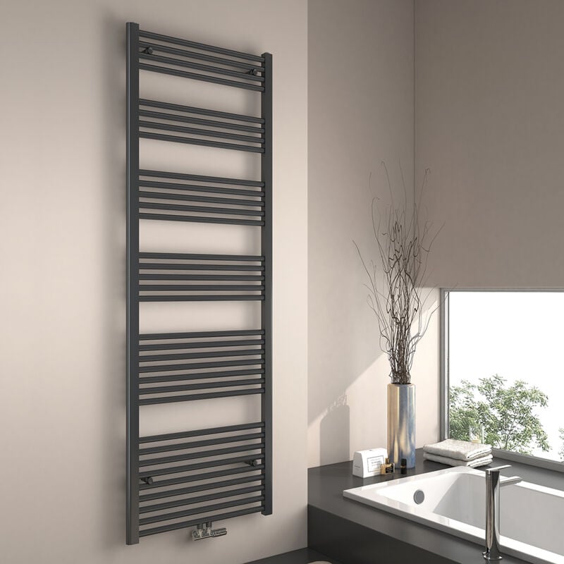 foto del prodotto emke scaldasalviette ad acqua calda, radiatore scaldasalviette con collegamento centralizzato antracite 180x60cm 860 watt