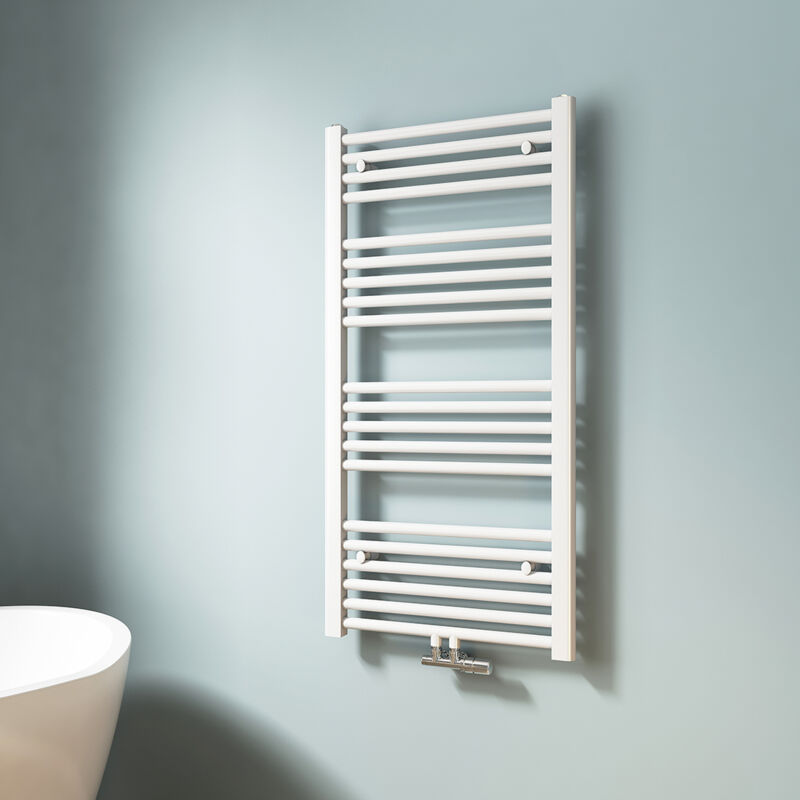 foto del prodotto emke scaldasalviette ad acqua calda, radiatore scaldasalviette con collegamento centralizzato bianco 100x50cm 427 watt