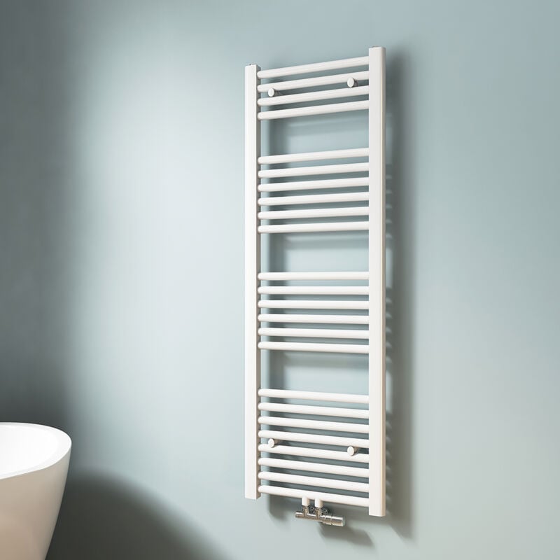 foto del prodotto emke scaldasalviette ad acqua calda, radiatore scaldasalviette con collegamento centralizzato bianco 120x40cm 427 watt