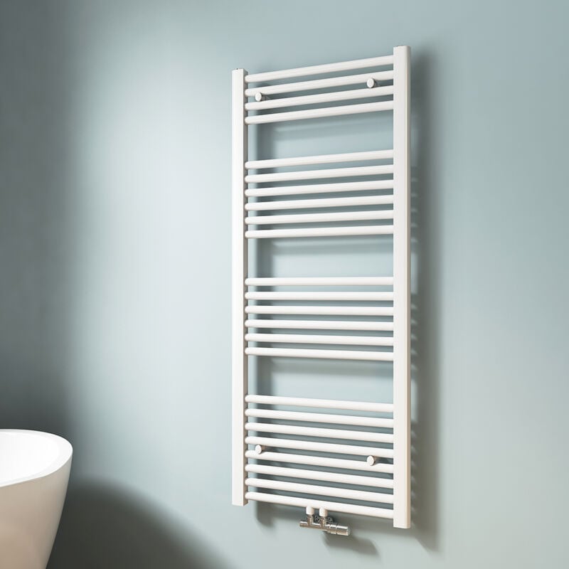 foto del prodotto emke scaldasalviette ad acqua calda, radiatore scaldasalviette con collegamento centralizzato bianco 120x50cm 513 watt