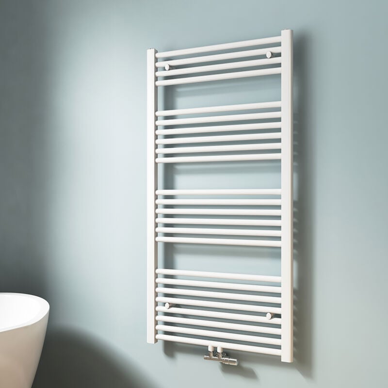 foto del prodotto emke scaldasalviette ad acqua calda, radiatore scaldasalviette con collegamento centralizzato bianco 120x60cm 598 watt