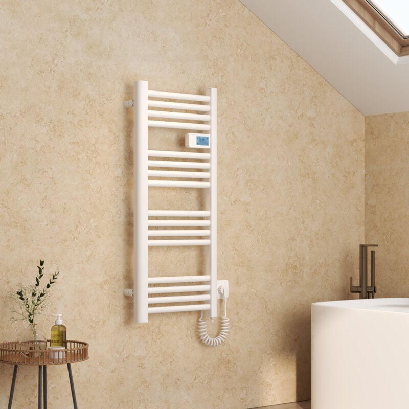 foto del prodotto emke scaldasalviette elettrico in alluminio con controllo touch, temperatura regolabile 960 x 400 mm, bianco, 300 w