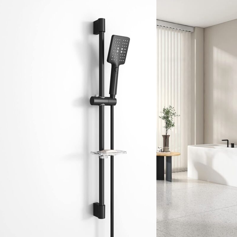 foto del prodotto emke set doccia con asta doccia 85 cm doccetta con tubo da 150 cm supporto per sapone, set doccia per bagno, colonna doccia, set doccia nero