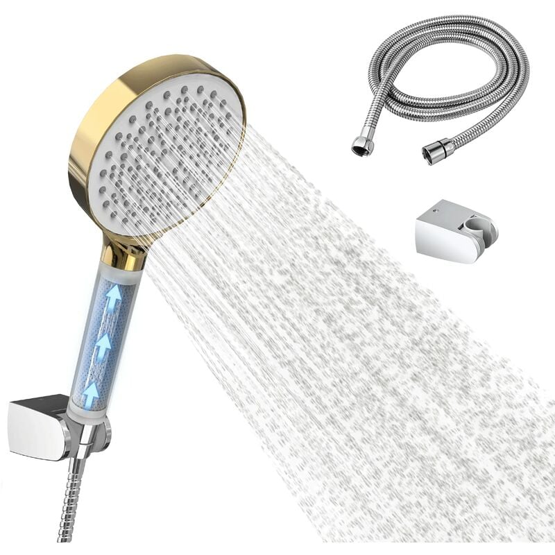 foto del prodotto emke - soffione doccia con tubo, soffione a risparmio d'acqua, aumento della pressione con filtro, tubo da 1,5 m e supporto, soffione doccia con 6