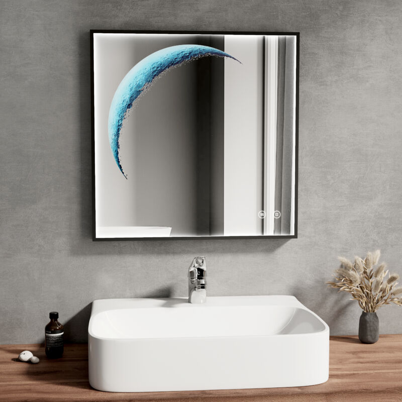 foto del prodotto emke specchi luminosi per bagno, design lunare decorativo, interruttore touch, antiappannamento, dimmerabile 6500k, 60x50 cm