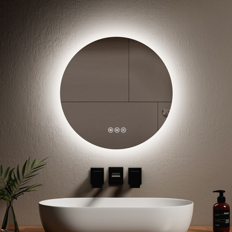 foto del prodotto emke specchi luminosi per bagno rotondo retroilluminato a led, interruttore tattile antiappannamento dimmerabile diametro 50cm luce bianca