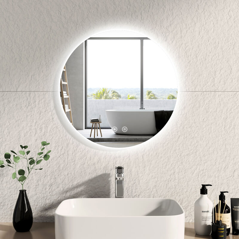 foto del prodotto emke specchi luminosi per bagno rotondo retroilluminato a led, interruttore tattile antiappannamento dimmerabile - diametro 50cm luce bianca fredda