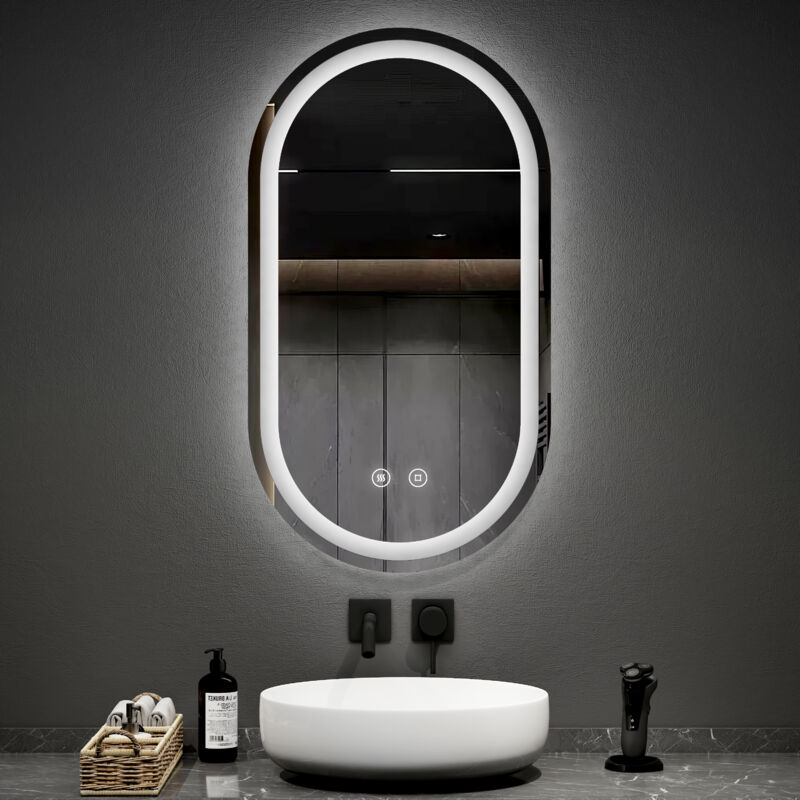 foto del prodotto emke specchi luminosi per bagno specchio led ovale 50x90 cm con 3 colori di luce dimmerabile, antiappannamento, funzione memory,