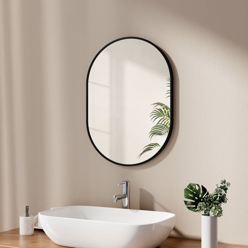 foto del prodotto emke specchi semplici per bagno ovale, specchio da parete con specchio da bagno con cornice nera 45x60 cm orizzontale verticale