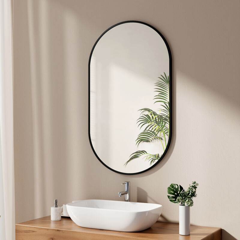 foto del prodotto emke specchi semplici per bagno ovale, specchio da parete con specchio da bagno con cornice nera 60x100 cm orizzontale verticale