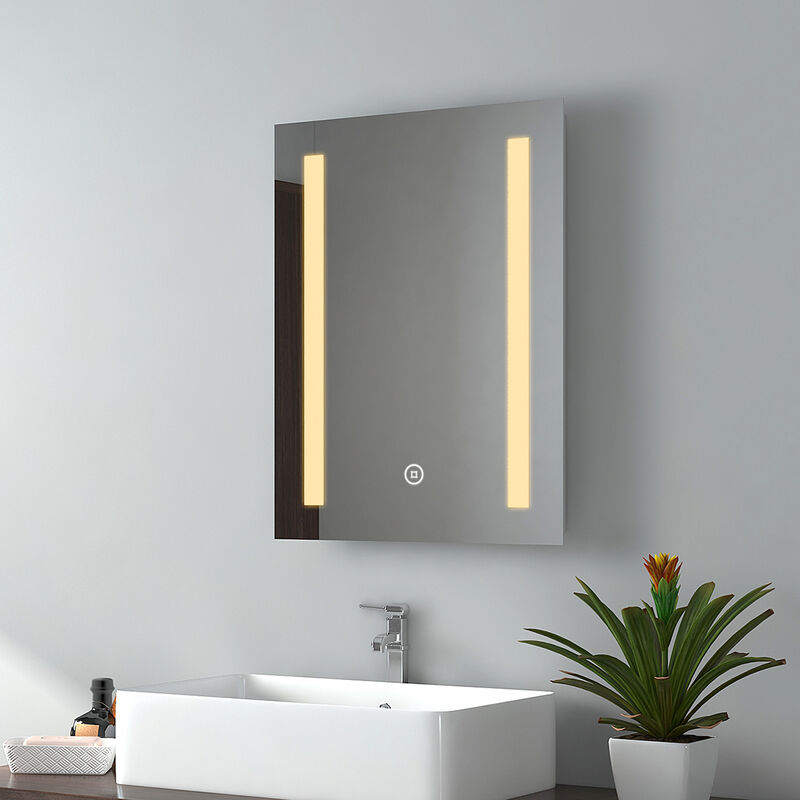 foto del prodotto emke specchio bagno con luce 45 x 60 cm, specchio bagno led con interruttore tattile anti-appannamento led luce calda 3000k