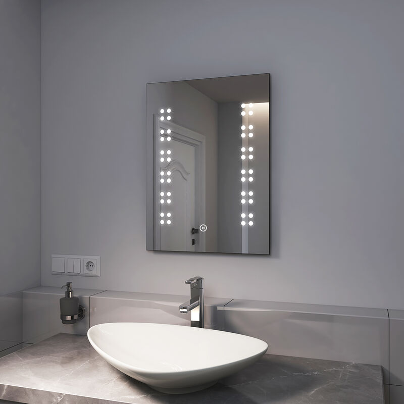 foto del prodotto emke specchio bagno con luce 45 x 60 cm, specchio bagno led con interruttore tattile, luce bianca fredda 6500k specchio per bagno verticale