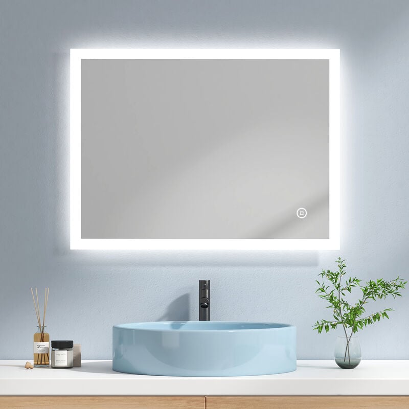 foto del prodotto emke specchio bagno led specchio bagno con luce 80 x 60 cm, specchio per bagno con interruttore tattile luce bianca fredda 6500k