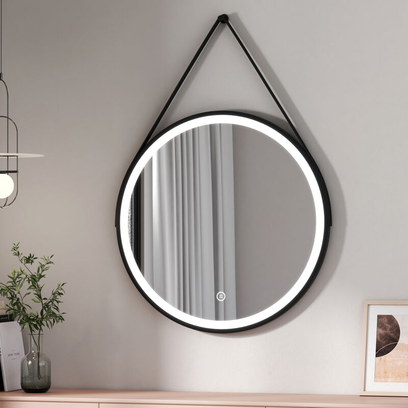 immagine 0 del prodotto emke specchio bagno rotondo con luce 80 cm, specchio bagno led cornice nera con interruttore tattile luce bianca fredda 6500k