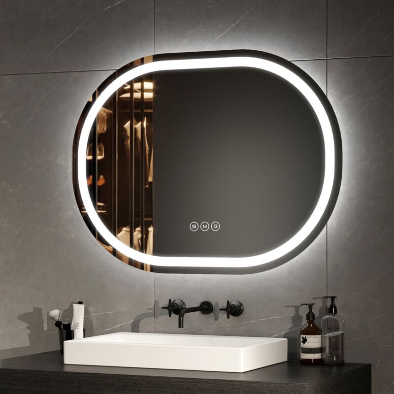 foto del prodotto emke specchio da bagno ovale specchio da bagno illuminato a led con interruttore tattile antiappannamento dimmerabile 3 colori dimmerabili funzione
