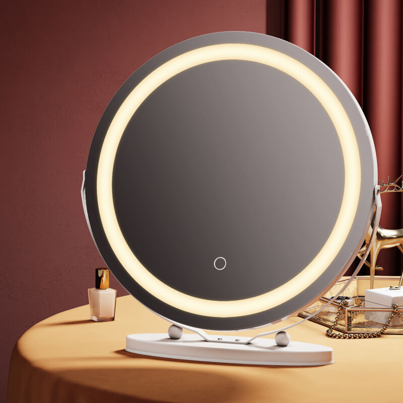 foto del prodotto emke specchio per trucco illuminato 50 cm specchio hollywood touch 3 colori chiari dimmerabile ruotabile a 360 bianco