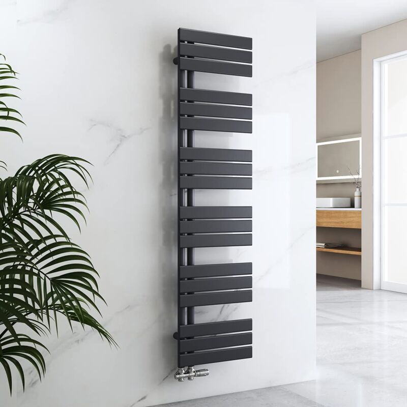 foto del prodotto emke termosifone da bagno piatto, 1599 x 400 mm, antracite, scalda asciugamani per bagno, pannello portasciugamani con attacco laterale per acqua,