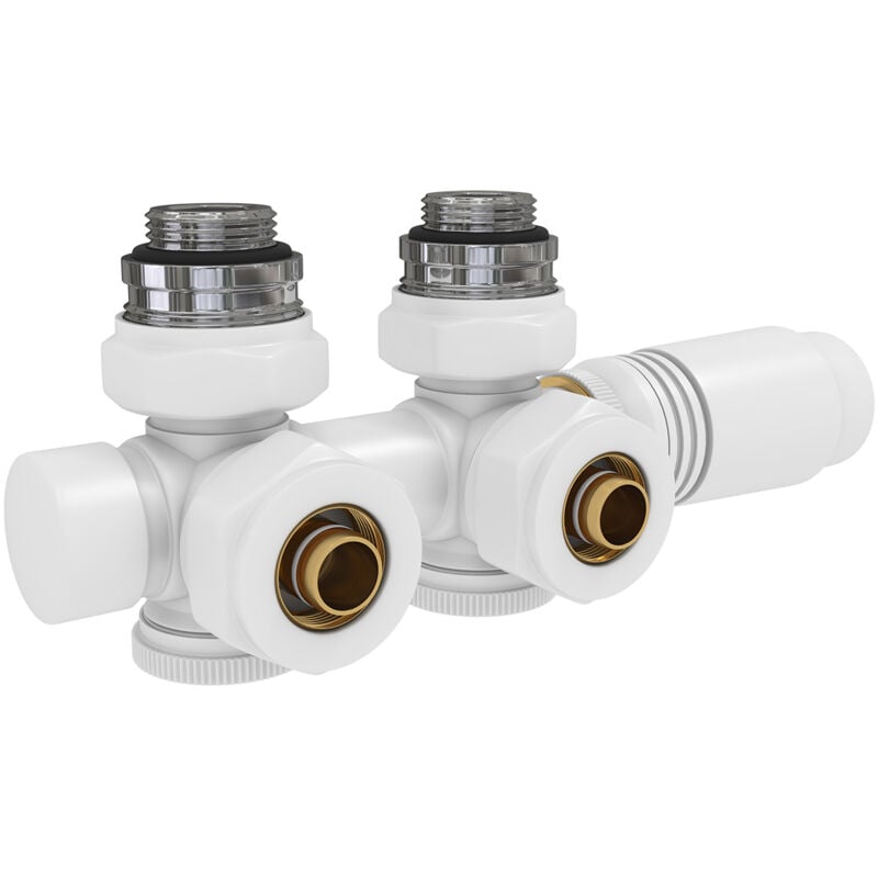 foto del prodotto emke valvola termostatica, valvola angolare, valvola termostatica per radiatore, kit radiatore multiblocco con regolatore di temperatura bianco