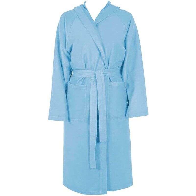 foto del prodotto emmevi mv s.p.a. accappatoio microfibra moderno tinta unita morbido uomo donna cintura tasche cappuccio azzurro s