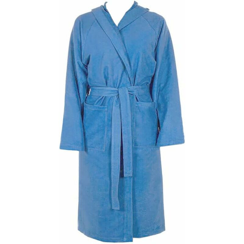 foto del prodotto emmevi mv s.p.a. accappatoio microfibra moderno tinta unita morbido uomo donna cintura tasche cappuccio blu m