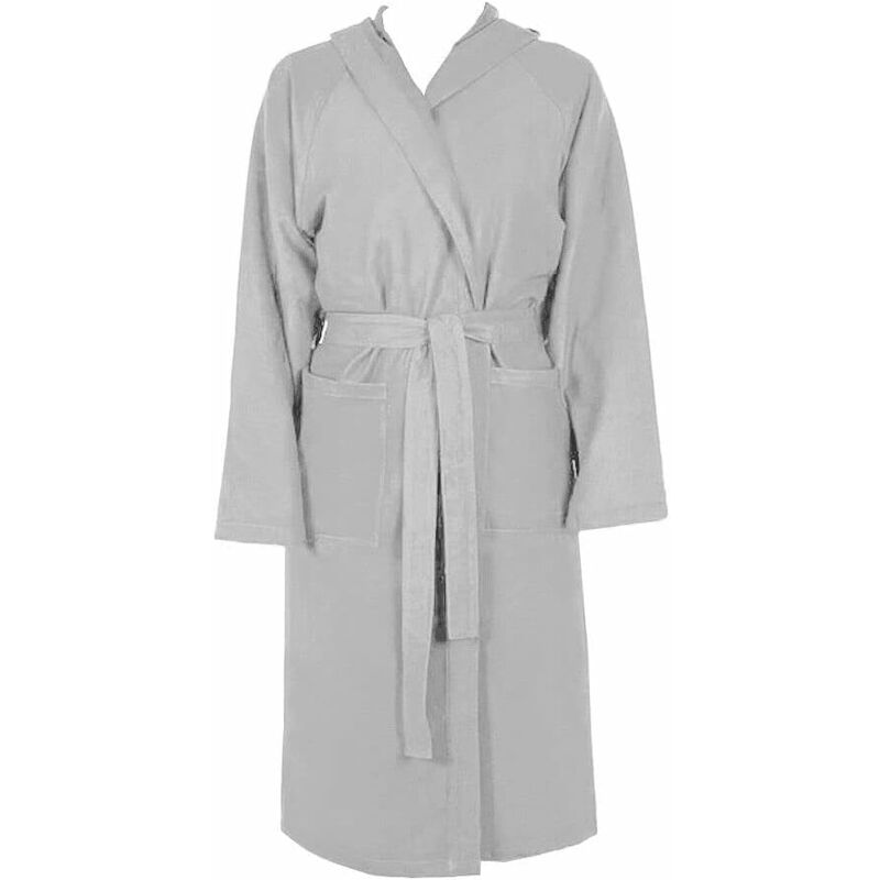 foto del prodotto emmevi mv s.p.a. accappatoio microfibra moderno tinta unita morbido uomo donna cintura tasche cappuccio grigio xxl